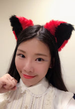 Load image into Gallery viewer, Cat ears Kitty Head wear Red Black Furry Animal Headband Costume Bow Bells