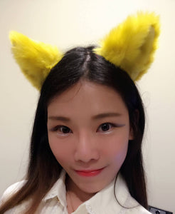 Cat ears Kitty Headwear Dark Yellow Mustard Furry Animal Headband Costume Bow Bells