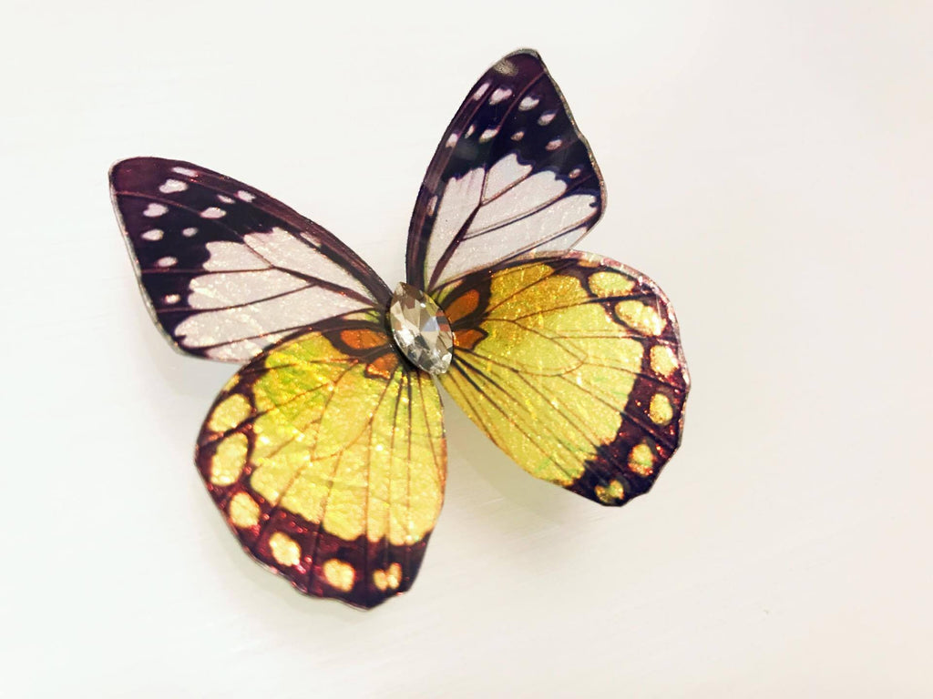 Yellow Black Shiny Butterfly Hair Clip Nymph