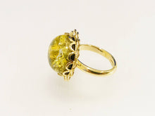 Load image into Gallery viewer, Resin Ring, Silver Gold Plated Crown Oval Seashell Black Gold caldesia Rainbow Glow Reflection 20mm circle