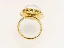 Load image into Gallery viewer, Resin Ring, Silver Gold Plated Crown Oval Seashell Black Gold caldesia Rainbow Glow Reflection 20mm circle