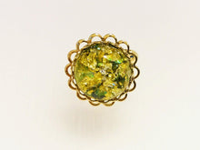 Load image into Gallery viewer, Resin Ring, Silver Gold Plated Crown Oval Seashell Black Gold caldesia Rainbow Glow Reflection 20mm circle