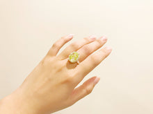 Load image into Gallery viewer, Resin Ring, Daisy Cherry Blossoms Silver Gold Plated Lace oval Flower green caldesia Rainbow Glow Reflection