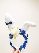 Load image into Gallery viewer, Bunny ears Rabbit Headwear Blue Furry Animal Headband Costume Bows Flowers Rose