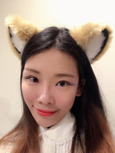 Load image into Gallery viewer, Cat ears Kitty Head wear Light Brown White Black Furry Animal Headband Costume Bow Bells