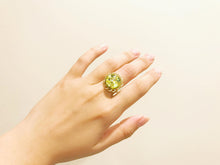 Load image into Gallery viewer, Resin Ring, Silver Gold Plated Crown Oval Seashell Black Gold caldesia Rainbow Glow Reflection 20mm circle