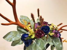 Load image into Gallery viewer, Brown Antlers Horn Daisy Flowers Rose Nymph Forest Horn Headdress Antlers Blue Purple Green Vintage