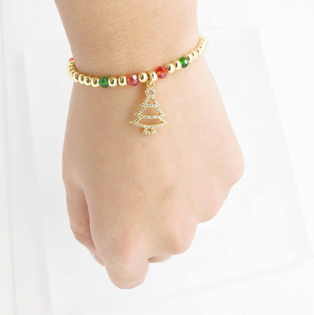 Christmas Tree Bling Bling Bracelet Zircon Green Red Jewelry