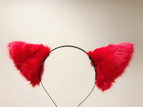 Cat ears Kitty Headwear Red Black Furry Animal Headband Costume Bow Bells