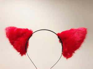 Cat ears Kitty Headwear Red Black Furry Animal Headband Costume Bow Bells