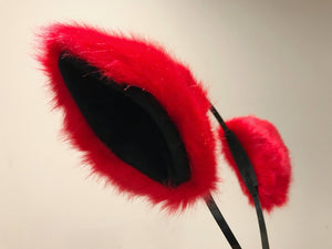 Cat ears Kitty Headwear Red Black Furry Animal Headband Costume Bow Bells