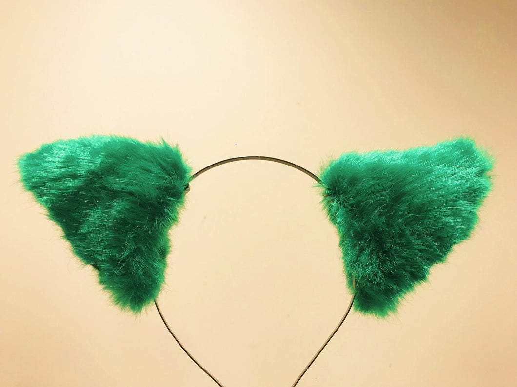 Cat ears Kitty Headwear Green Black Furry Animal Headband Costume Bow Bells