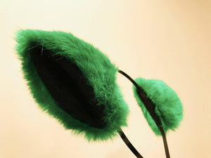 Cat ears Kitty Headwear Green Black Furry Animal Headband Costume Bow Bells