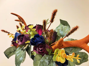 Brown Antlers Horn Daisy Flowers Rose Nymph Forest Horn Headdress Antlers Blue Purple Green Vintage