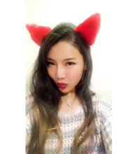 Load image into Gallery viewer, Cat ears Kitty Headwear Red Black Furry Animal Headband Costume Bow Bells