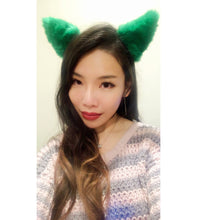 Load image into Gallery viewer, Cat ears Kitty Headwear Green Black Furry Animal Headband Costume Bow Bells