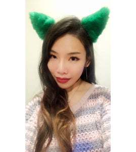 Cat ears Kitty Headwear Green Black Furry Animal Headband Costume Bow Bells