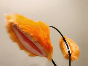 Cat ears Kitty Headwear Orange Furry Animal Headband Costume Bow Bells