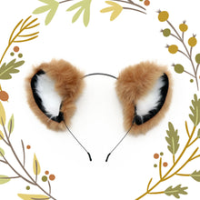 Load image into Gallery viewer, Cat ears Kitty Head wear Light Brown White Black Furry Animal Headband Costume Bow Bells