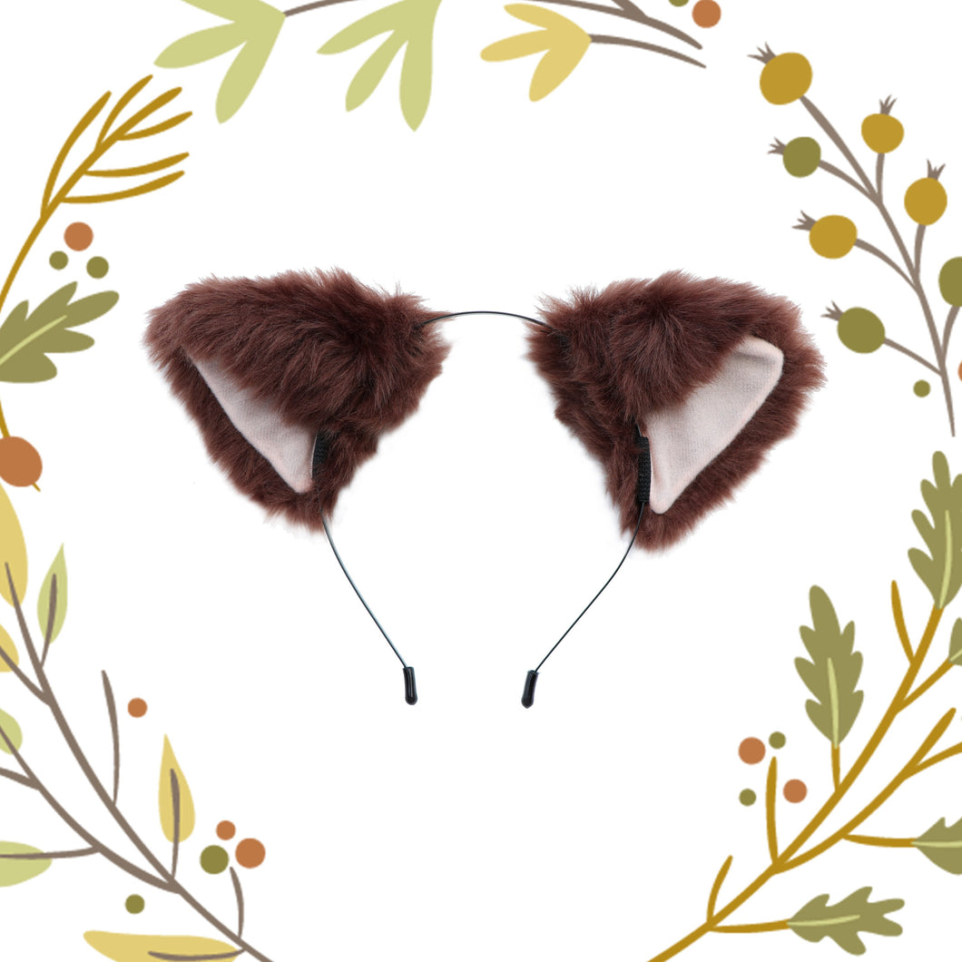 Cat ears Kitty Headwear Brown Flesh inside Furry Animal Headband Costume Bow Bells