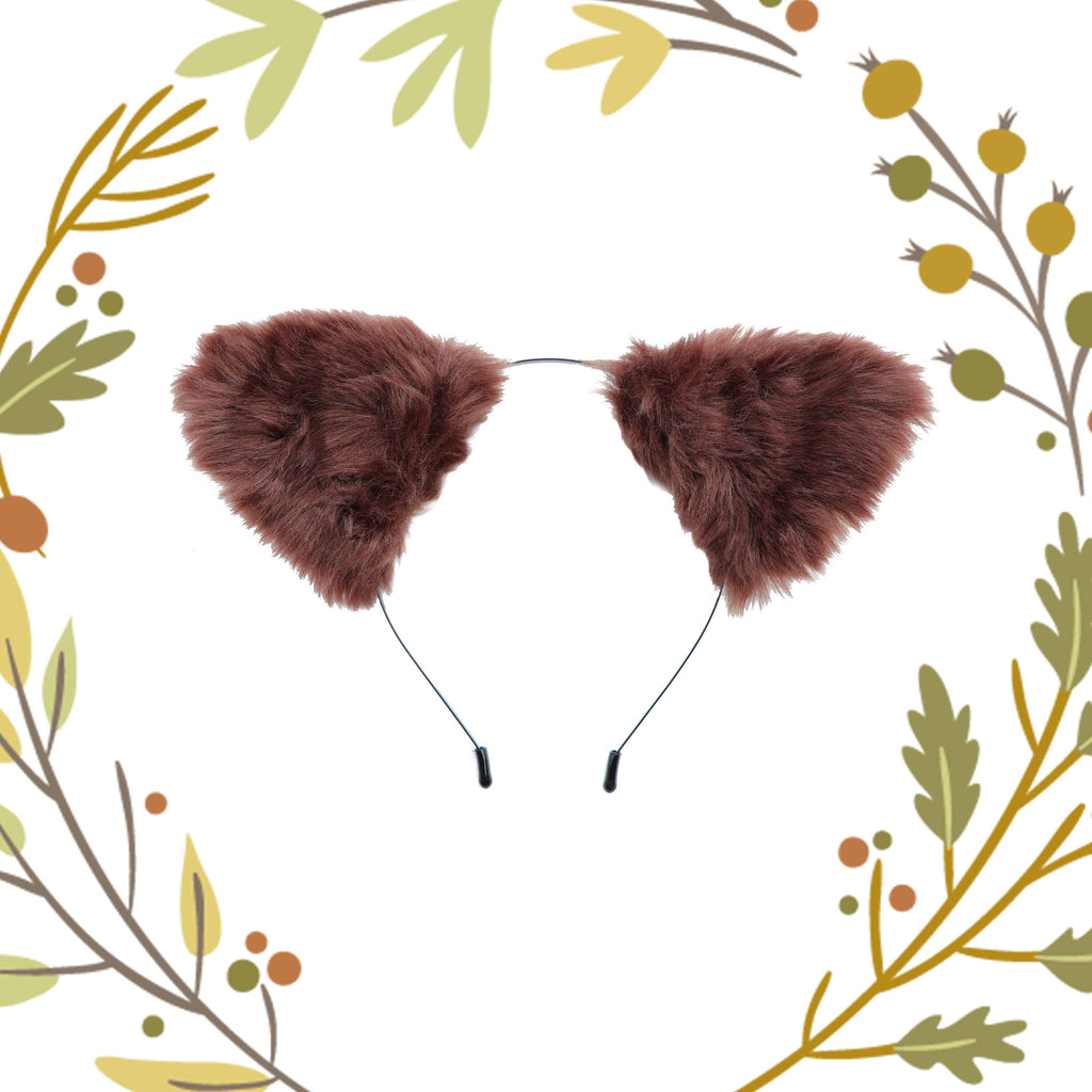 Cat ears Kitty Headwear Brown Flesh inside Furry Animal Headband Costume Bow Bells