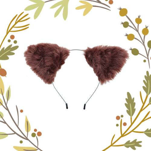 Cat ears Kitty Headwear Brown Flesh inside Furry Animal Headband Costume Bow Bells
