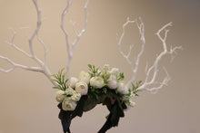 Load image into Gallery viewer, White Branch Horn Demon Nymph Horn Headdress Antlers White Rose Flowers