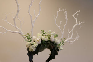 White Branch Horn Demon Nymph Horn Headdress Antlers White Rose Flowers