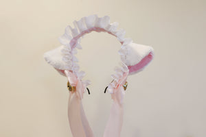 Cat Ears kitty headwear Furry White Pink White Ears Bells Maid Lolita Cute