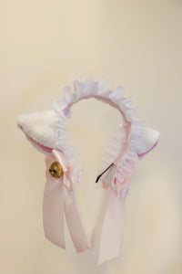 Cat Ears kitty headwear Furry White Pink White Ears Bells Maid Lolita Cute