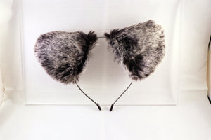 Cat ears Kitty Wolf Headwear Dark Grey Gray Furry White fur inside Animal Headband Costume