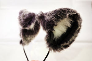 Cat ears Kitty Wolf Headwear Dark Grey Gray Furry White fur inside Animal Headband Costume