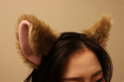 Cat ears Kitty Headwear Light Brown Pink inside Animal Headband Costume Bow Bells