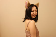 Load image into Gallery viewer, Cat ears Kitty Headwear Light Brown Pink inside Animal Headband Costume Bow Bells