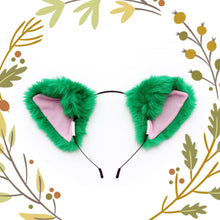 Load image into Gallery viewer, Cat ears Kitty Fox Front ears Cosplay Headwear Green Furry Pink inside Animal Headband Costume