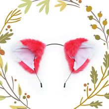 Load image into Gallery viewer, Cat ears Kitty Fox front ears Cosplay Headwear  Fluorescent red Furry White inside Animal Headband Costume