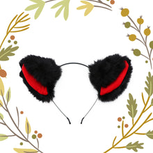Load image into Gallery viewer, Cat ears Kitty Headwear Black Red inside  Furry Animal Headband Costume Bow Bells