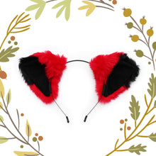 Load image into Gallery viewer, Cat ears Kitty Head wear Red Black Furry Animal Headband Costume Bow Bells