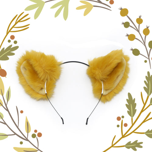 Cat ears Kitty Headwear Dark Yellow Mustard Furry Animal Headband Costume Bow Bells