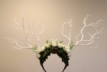 Load image into Gallery viewer, White Branch Horn Demon Nymph Horn Headdress Antlers White Rose Flowers