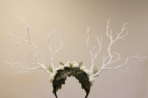 White Branch Horn Demon Nymph Horn Headdress Antlers White Rose Flowers