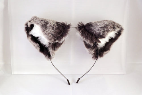 Cat ears Kitty Wolf Headwear Dark Grey Gray Furry White fur inside Animal Headband Costume