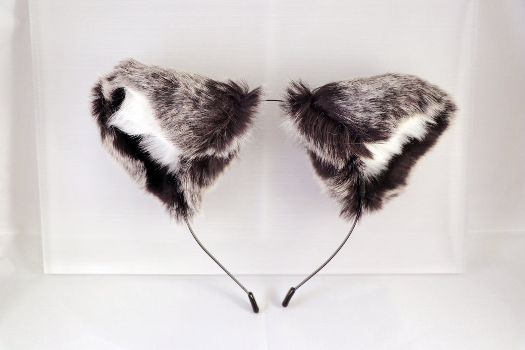 Cat ears Kitty Wolf Headwear Dark Grey Gray Furry White fur inside Animal Headband Costume