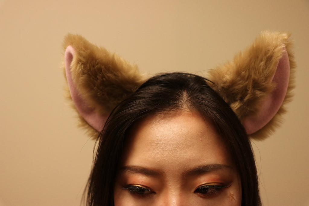Cat ears Kitty Headwear Light Brown Pink inside Animal Headband Costume Bow Bells