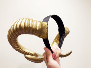 Gold Horn Demon Nymph Ram Horn Headdress Diablo Halloween Costume 【Nalumi】