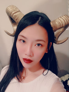 Gold Horn Demon Nymph Ram Horn Headdress Diablo Halloween Costume 【Nalumi】