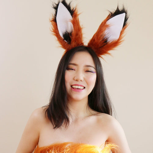 Red Brown Black Fox Ears Long fur Cosplay Animal Furry Bunny ears Rabbit Easter NALUMI