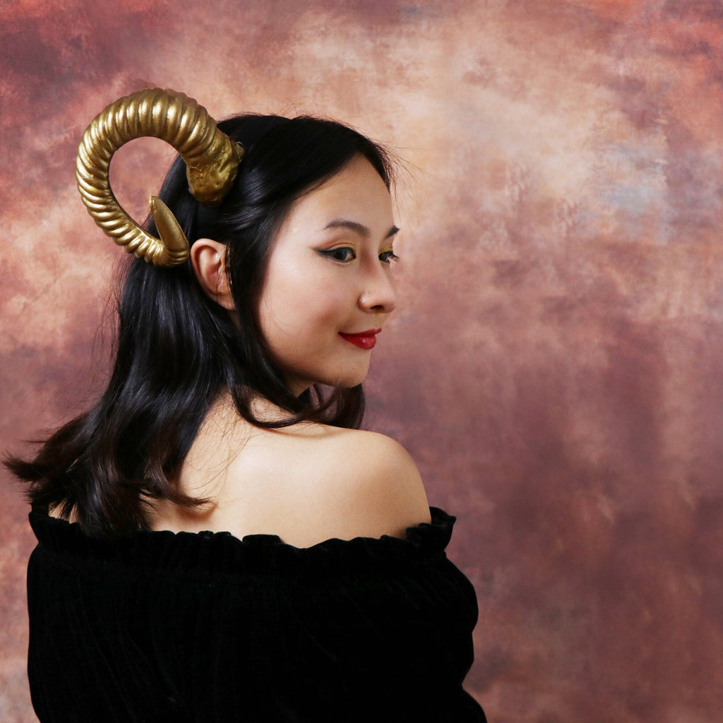 Gold Horn Demon Nymph Ram Horn Headdress Diablo Halloween Costume 【Nalumi】