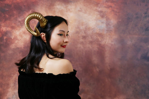 Gold Horn Demon Nymph Ram Horn Headdress Diablo Halloween Costume 【Nalumi】