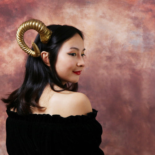 Gold Horn Demon Nymph Ram Horn Headdress Diablo Halloween Costume 【Nalumi】